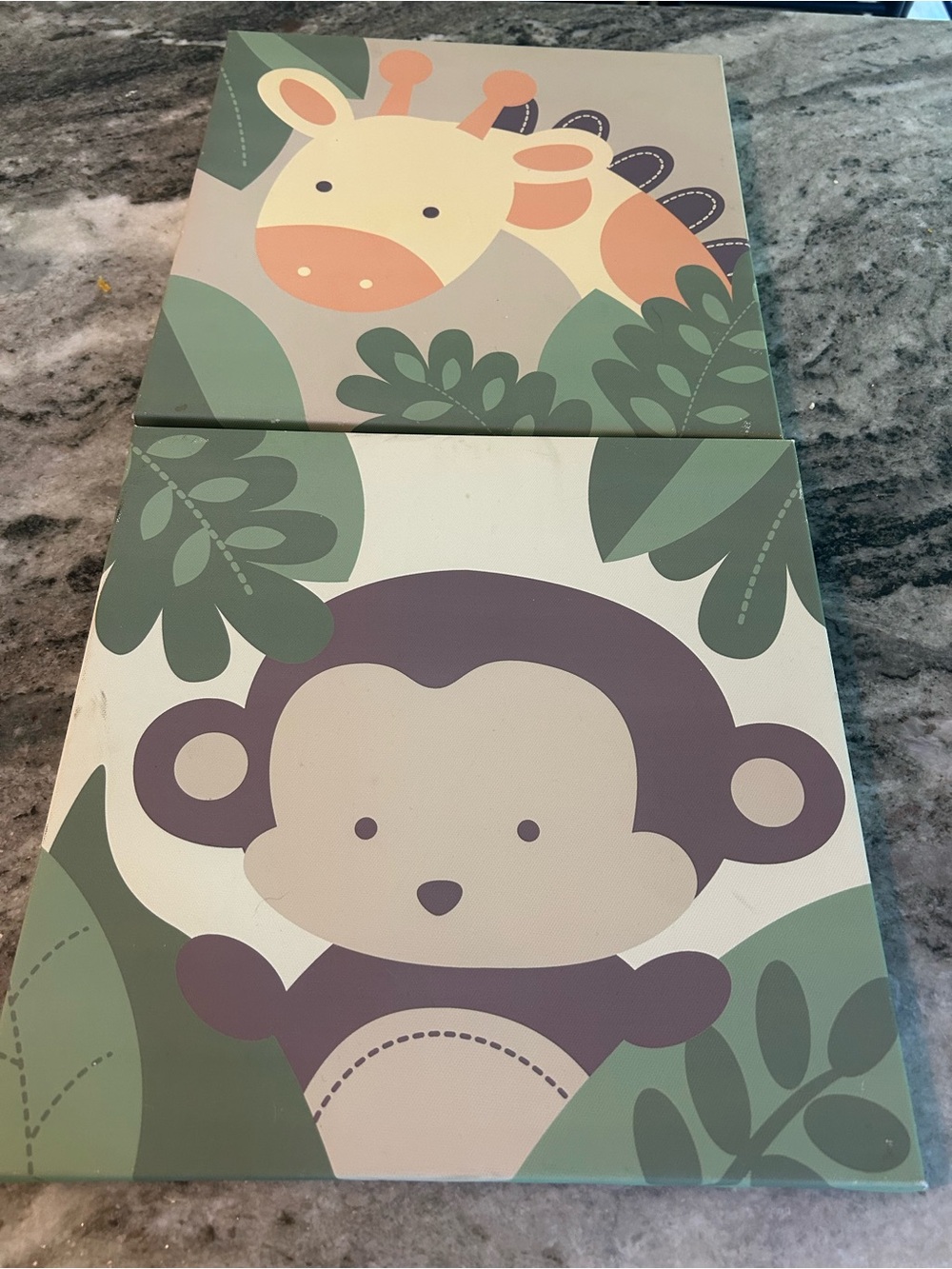Kids Jungle Animal Wall Art Set - Green & Tan Nursery Prints